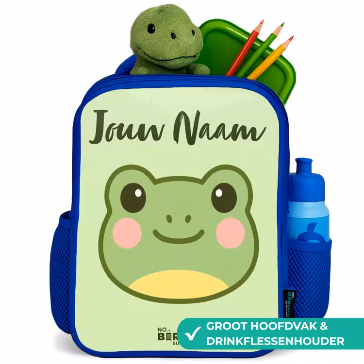 Kawai - Kikker - Groen Kinderrugzak - Blauw middel -inhoud_NL