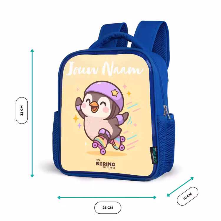 Kawai - Pinguin - Rolschaatsen Kinderrugzak - Blauw middel -productfoto_formaten