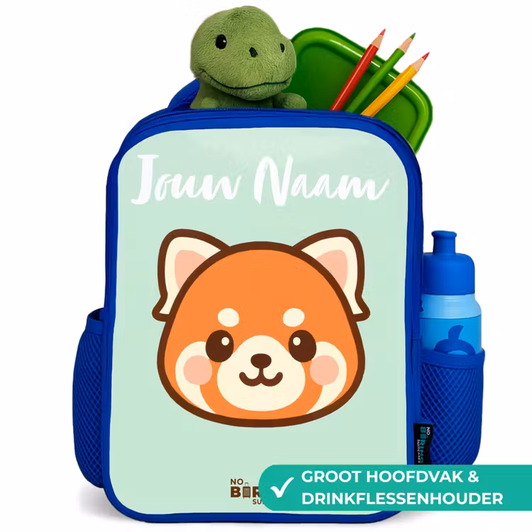 Kawai - Rode panda - Groen Kinderrugzak - Blauw middel -inhoud_NL