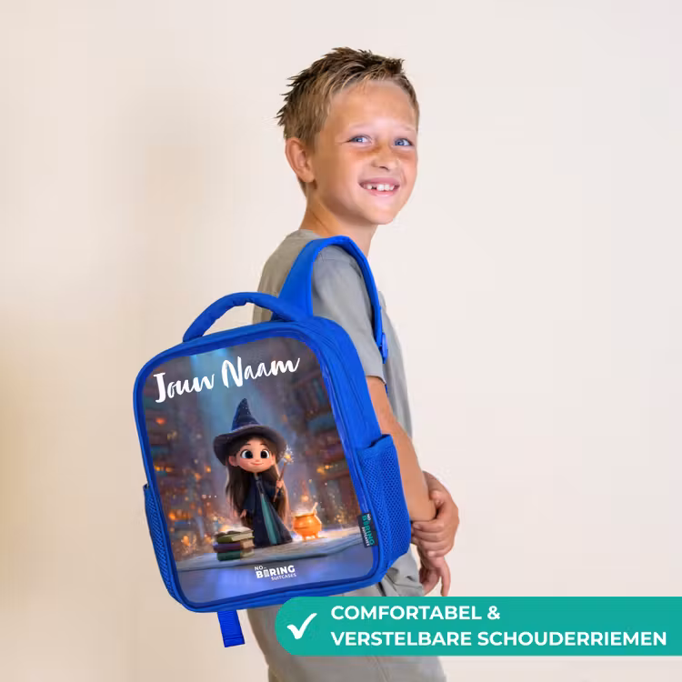 Kleine tovernares in bibliotheek Kinderrugzak - Blauw middel -sfeer3_NL