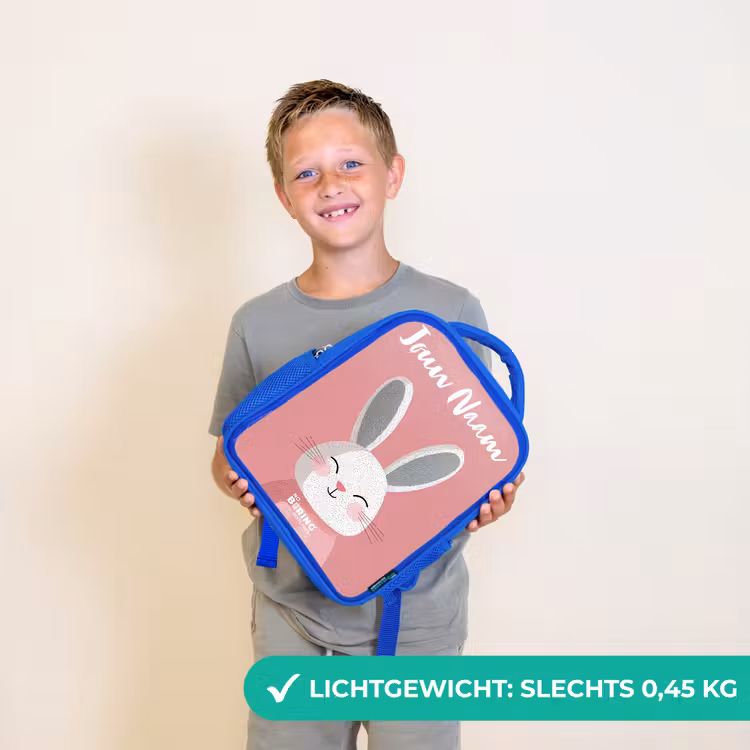 Konijn - Blosje - Stippen - Roze Kinderrugzak - Blauw middel -sfeer1_NL