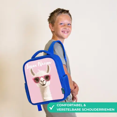 Lama - Wit - Zonnebril - Wimpers Kinderrugzak - Blauw middel -sfeer3_NL