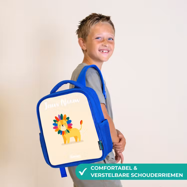Leeuw - Manen - Kleurrijk Kinderrugzak - Blauw middel -sfeer3_NL