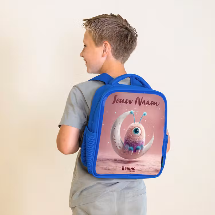 Maanwip met Pluizig Wezentje Kinderrugzak - Blauw middel -sfeer2