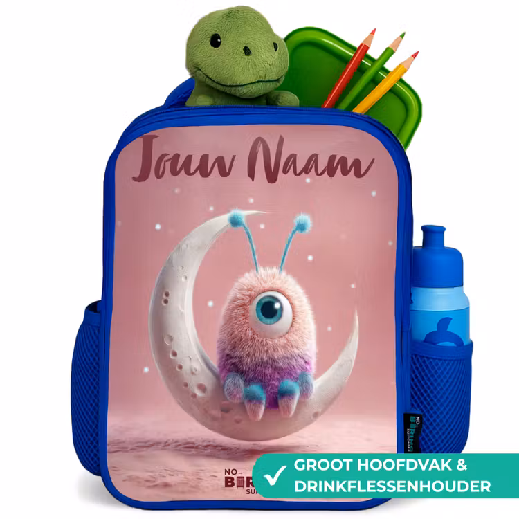 Maanwip met Pluizig Wezentje Kinderrugzak - Blauw middel -inhoud_NL