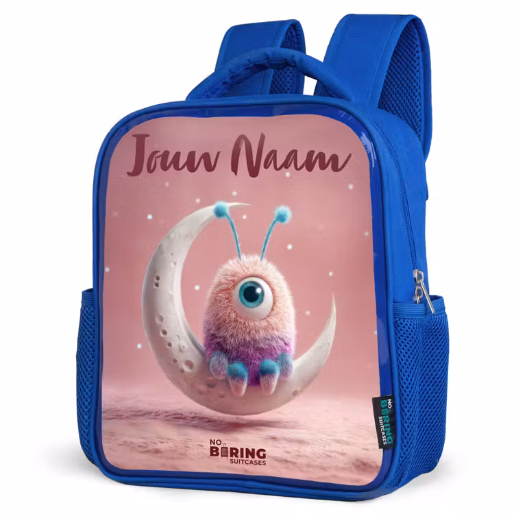 Maanwip met Pluizig Wezentje Kinderrugzak - Blauw middel -schuin
