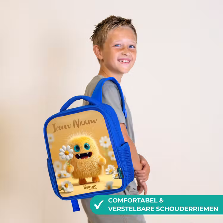 Monster - Wezen - Bloem - Geel Kinderrugzak - Blauw middel -sfeer3_NL