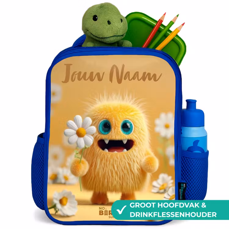 Monster - Wezen - Bloem - Geel Kinderrugzak - Blauw middel -inhoud_NL