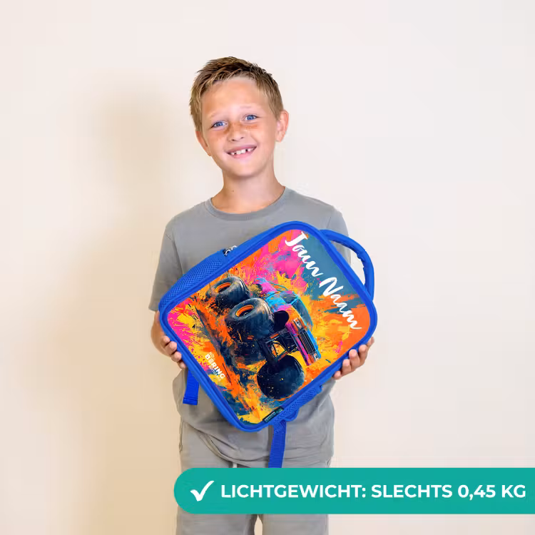 Monstertruck - Abstract - Verfspatten - Kleurrijk Kinderrugzak - Blauw middel -sfeer1_NL