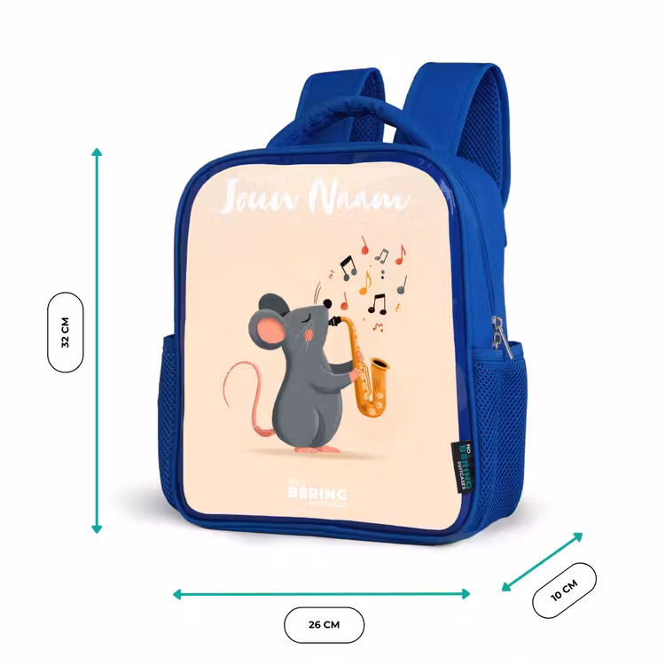 Muis - Saxofoon - Muziek Kinderrugzak - Blauw middel -productfoto_formaten