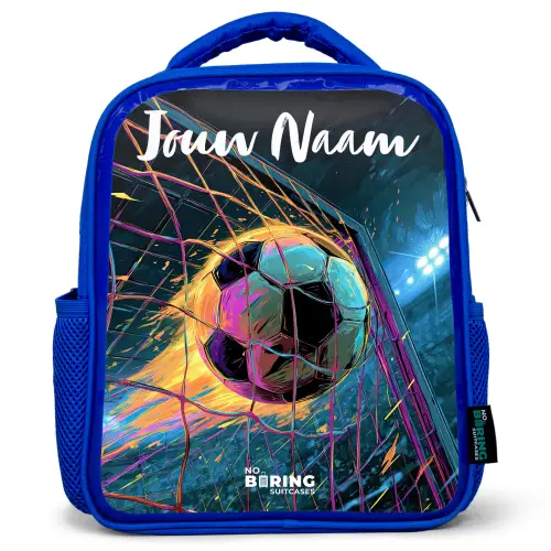 Neon - Net - Voetbal - Kleurrijk Kinderrugzak - Blauw middel -3d