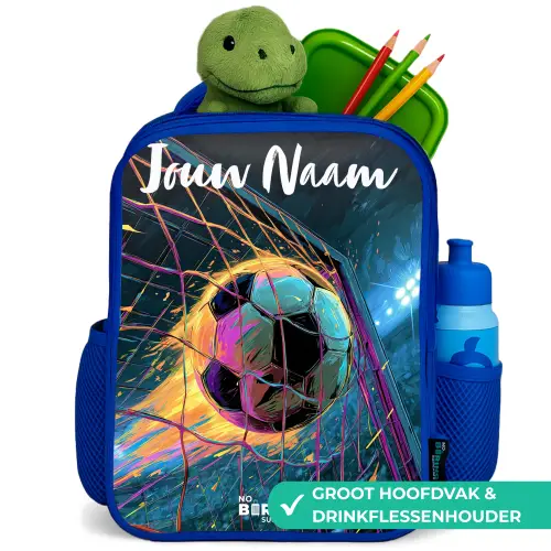 Neon - Net - Voetbal - Kleurrijk Kinderrugzak - Blauw middel -inhoud_NL