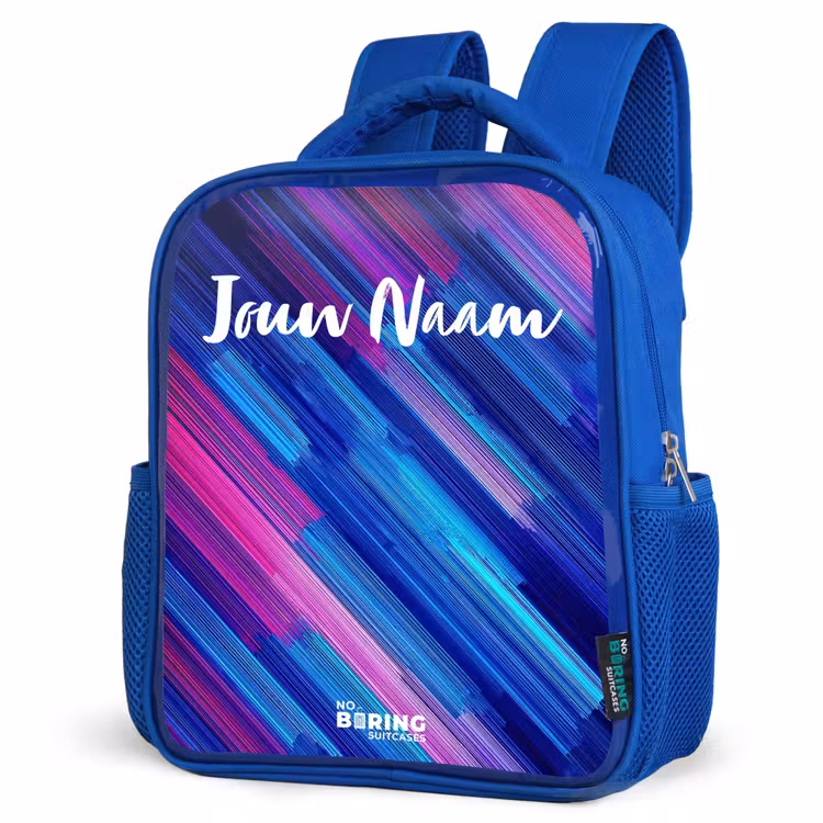 Neon - Strepen - Abstract - Blauw - Roze Kinderrugzak - Blauw middel -schuin