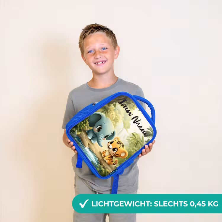 Olifant - Tijger - Bos - Jungle Kinderrugzak - Blauw middel -sfeer1_NL