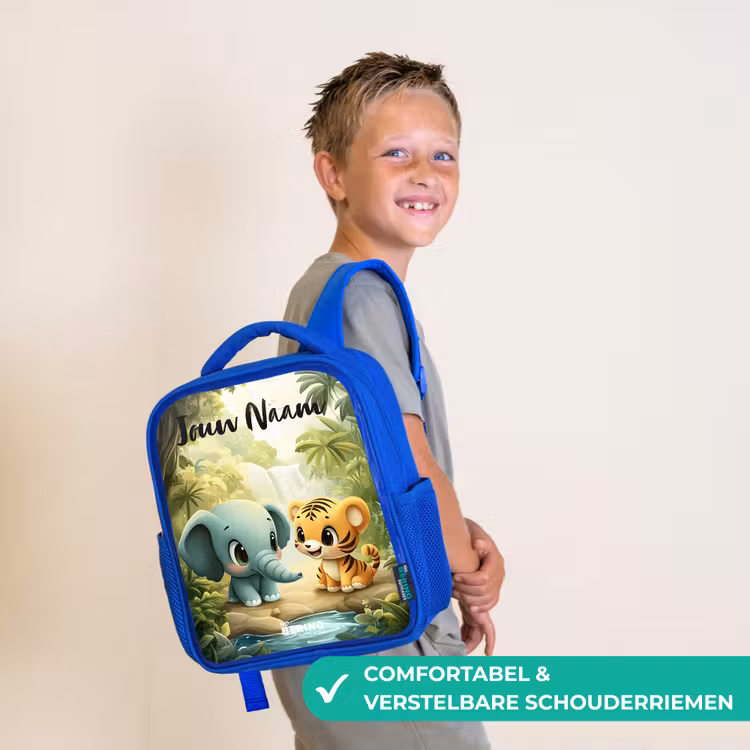 Olifant - Tijger - Bos - Jungle Kinderrugzak - Blauw middel -sfeer3_NL
