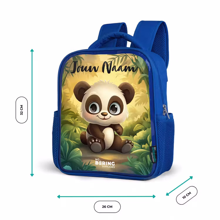Panda - Bamboebos - Groen Kinderrugzak - Blauw middel -productfoto_formaten