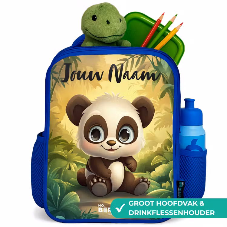 Panda - Bamboebos - Groen Kinderrugzak - Blauw middel -inhoud_NL