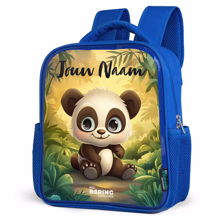 Panda - Bamboebos - Groen Kinderrugzak - Blauw middel -schuin