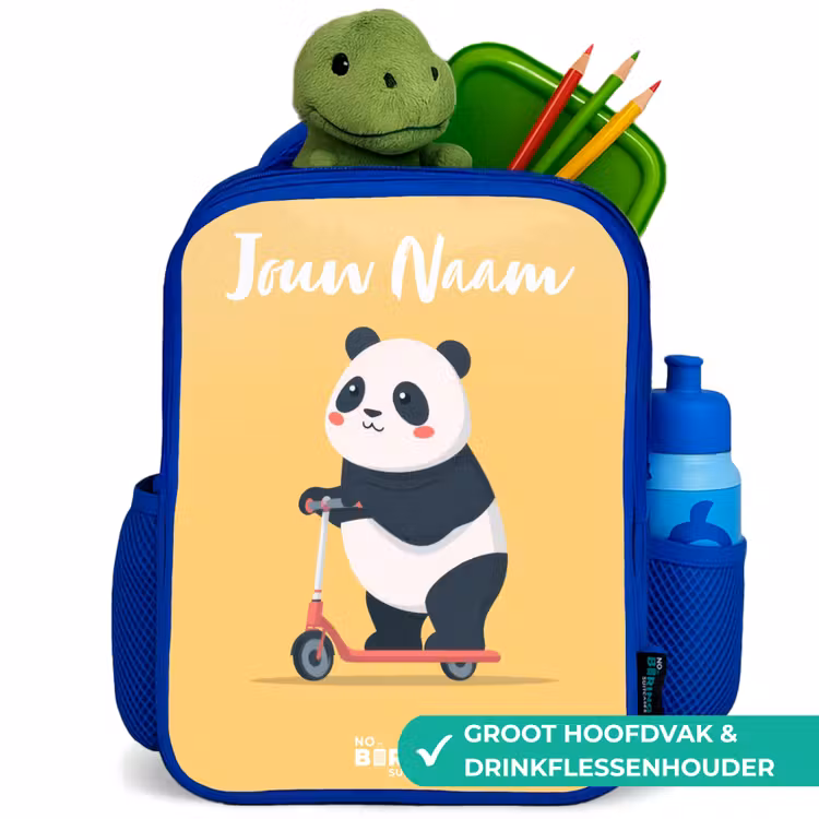 Panda - Step - Geel Kinderrugzak - Blauw middel -inhoud_NL