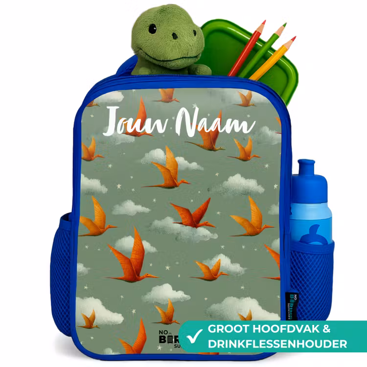 Patroon - Dino - Pterosaurussen Kinderrugzak - Blauw middel -inhoud_NL