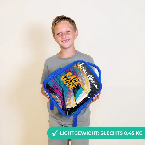 Racehelm - Abstract - Verf - Kleurrijk Kinderrugzak - Blauw middel -sfeer1_NL