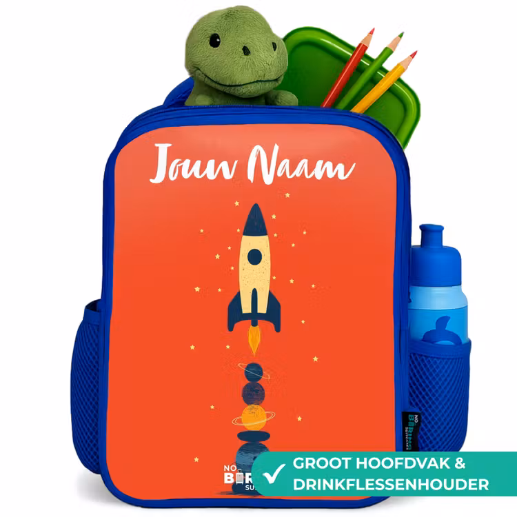 Raket - Sterren - Planeten Kinderrugzak - Blauw middel -inhoud_NL