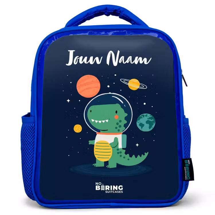 Ruimte - Dino - Planeten - Sterren Kinderrugzak - Blauw middel -3d
