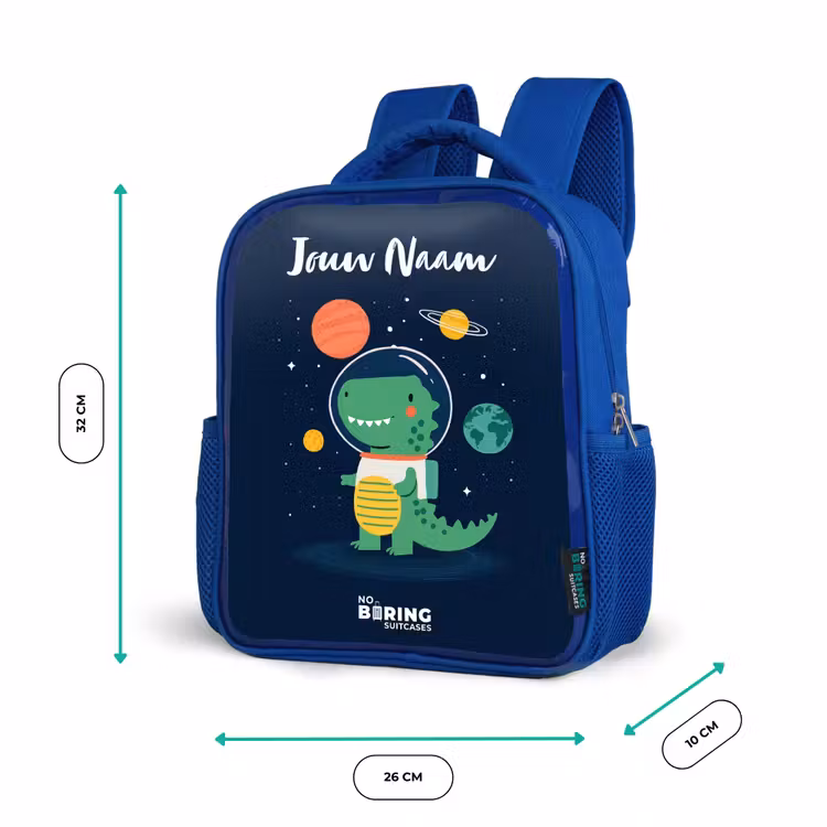 Ruimte - Dino - Planeten - Sterren Kinderrugzak - Blauw middel -productfoto_formaten