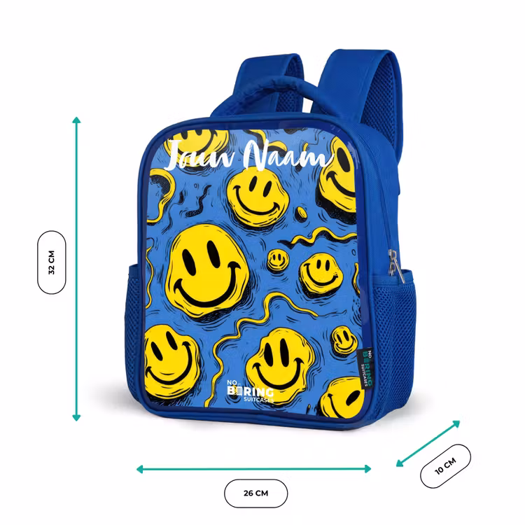 Smiley - Blauw - Geel Kinderrugzak - Blauw middel -productfoto_formaten