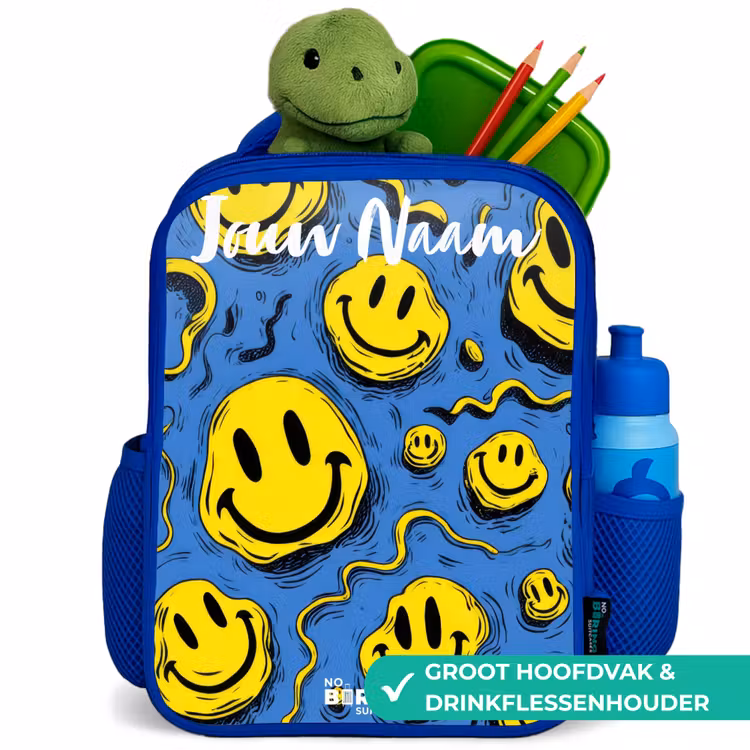 Smiley - Blauw - Geel Kinderrugzak - Blauw middel -inhoud_NL