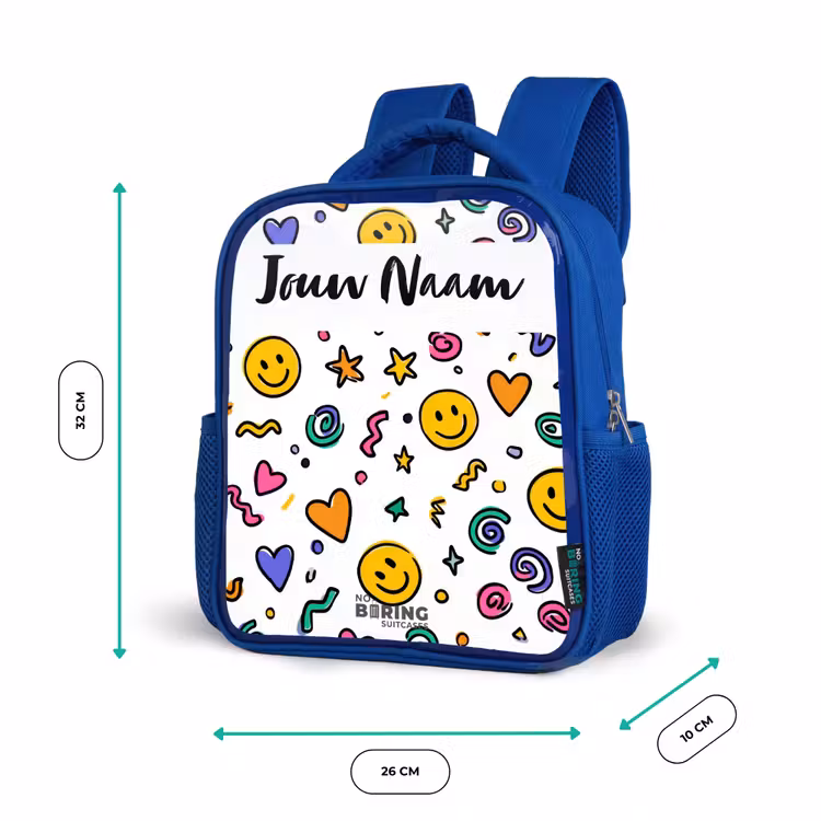Smiley - Hartje - Ster Kinderrugzak - Blauw middel -productfoto_formaten