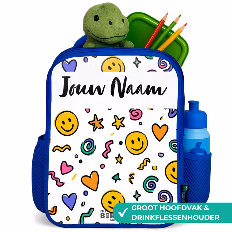 Smiley - Hartje - Ster Kinderrugzak - Blauw middel -inhoud_NL