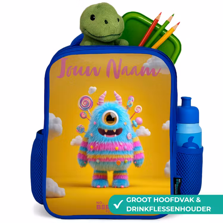 Snoep - Monster - Regenboog Kinderrugzak - Blauw middel -inhoud_NL