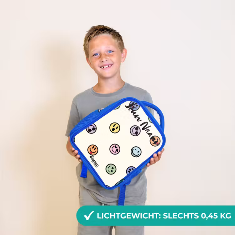 Speelse smiley-mix Kinderrugzak - Blauw middel -sfeer1_NL