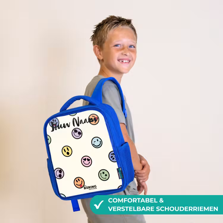 Speelse smiley-mix Kinderrugzak - Blauw middel -sfeer3_NL
