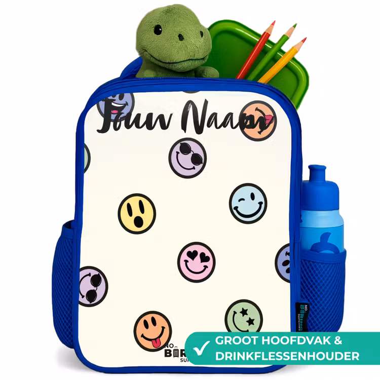 Speelse smiley-mix Kinderrugzak - Blauw middel -inhoud_NL