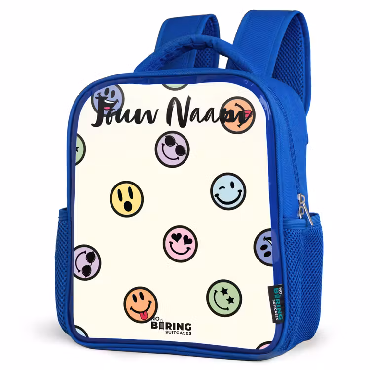 Speelse smiley-mix Kinderrugzak - Blauw middel -schuin