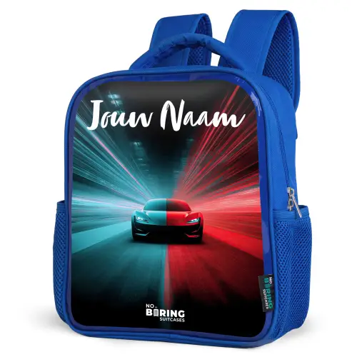 Sportauto - Blauw - Neon - Stad Kinderrugzak - Blauw middel -schuin