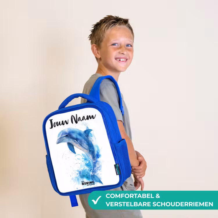 Springende blauwe dolfijn Kinderrugzak - Blauw middel -sfeer3_NL