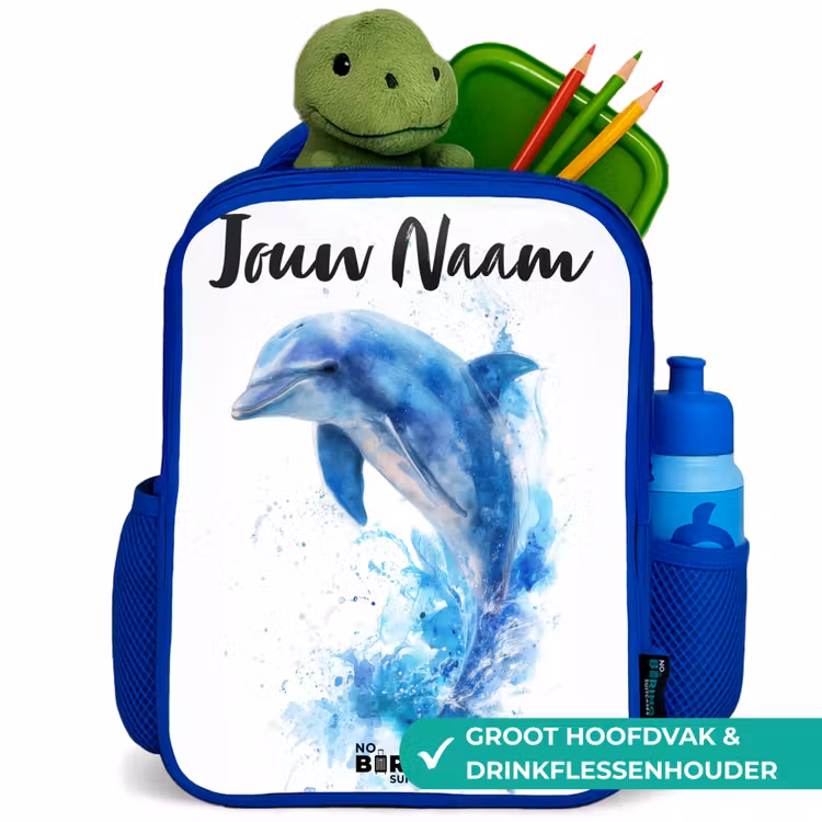 Springende blauwe dolfijn Kinderrugzak - Blauw middel -inhoud_NL