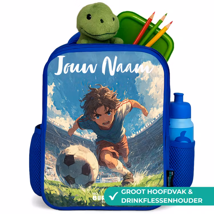 Stadion - Voetbal - Jongen Kinderrugzak - Blauw middel -inhoud_NL