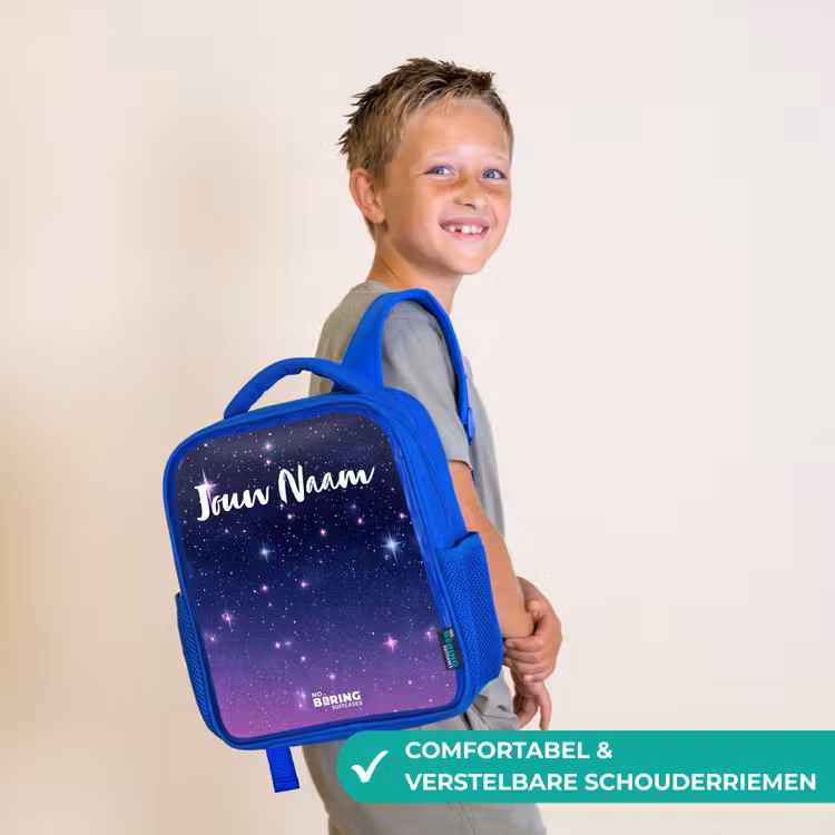 Sterren - Galaxy - Blauw - Roze Kinderrugzak - Blauw middel -sfeer3_NL
