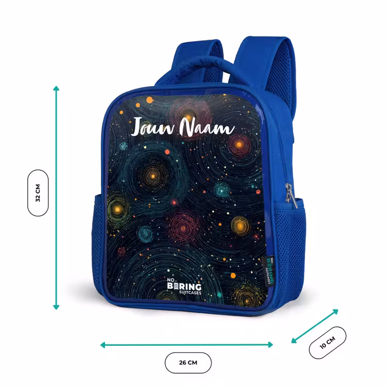 Sterren - Planeten - Kleurrijk Kinderrugzak - Blauw middel -productfoto_formaten