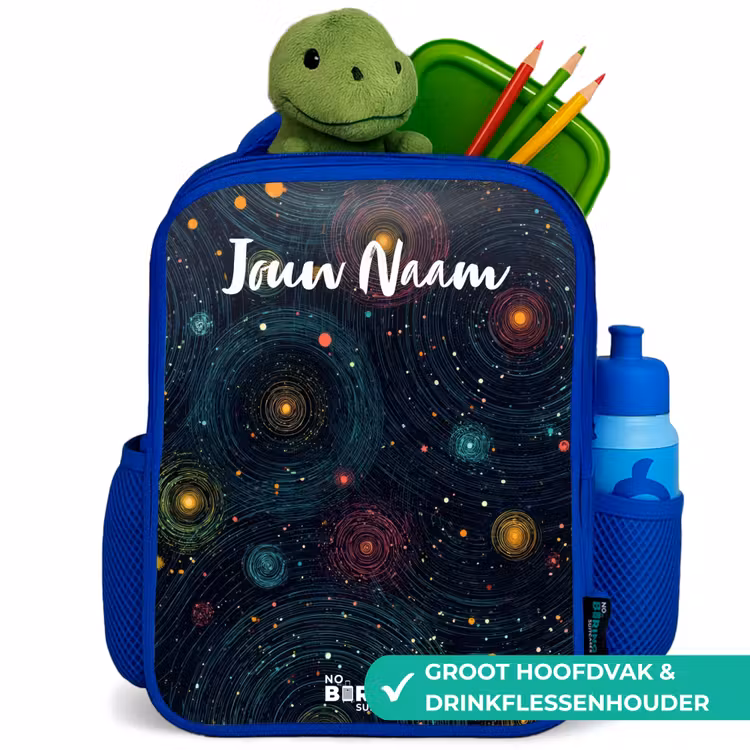 Sterren - Planeten - Kleurrijk Kinderrugzak - Blauw middel -inhoud_NL
