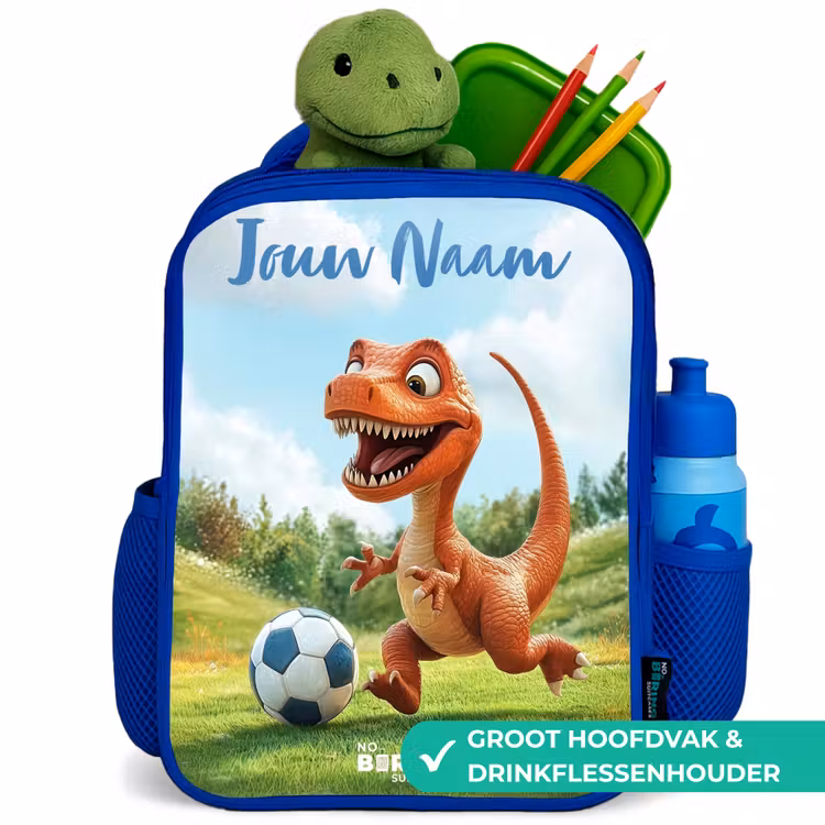 Voetbal - Dino - Sport Kinderrugzak - Blauw middel -inhoud_NL
