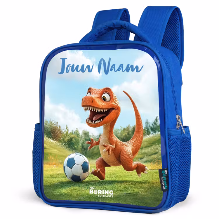 Voetbal - Dino - Sport Kinderrugzak - Blauw middel -schuin