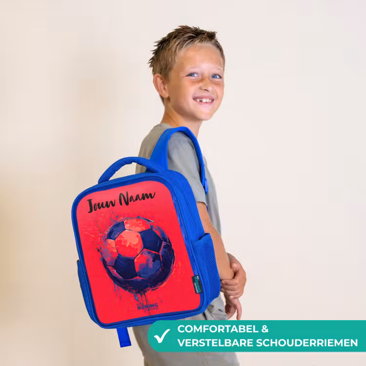 Voetbalvibes - Verf - Blauw - Rood Kinderrugzak - Blauw middel -sfeer3_NL