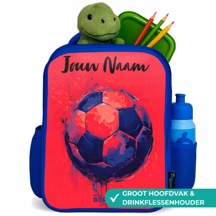 Voetbalvibes - Verf - Blauw - Rood Kinderrugzak - Blauw middel -inhoud_NL