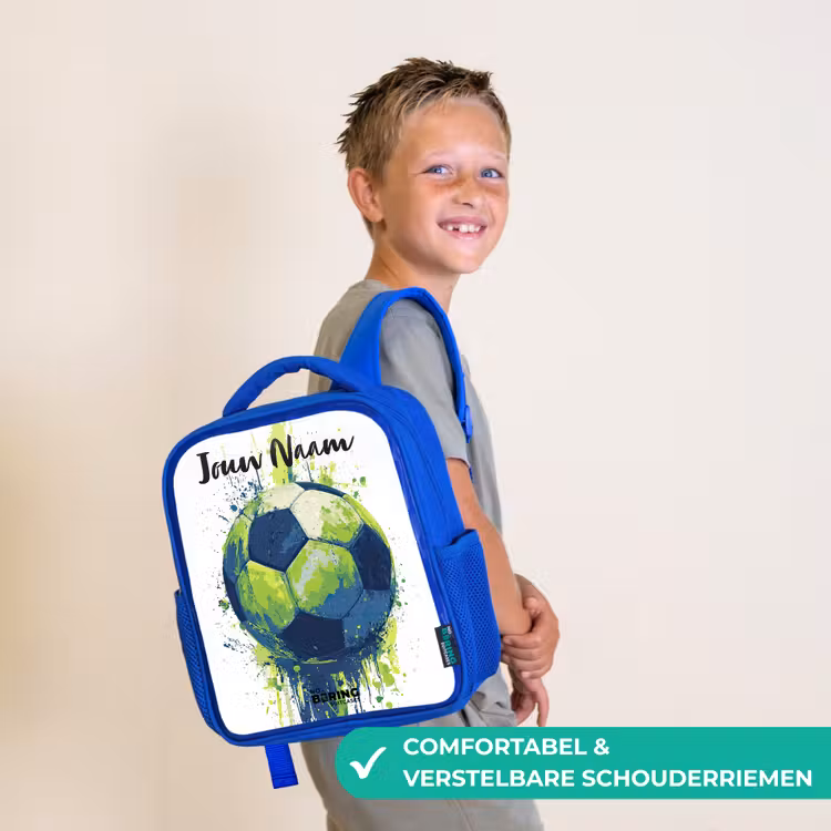 Voetbalvibes - Verf - Groen - Blauw Kinderrugzak - Blauw middel -sfeer3_NL