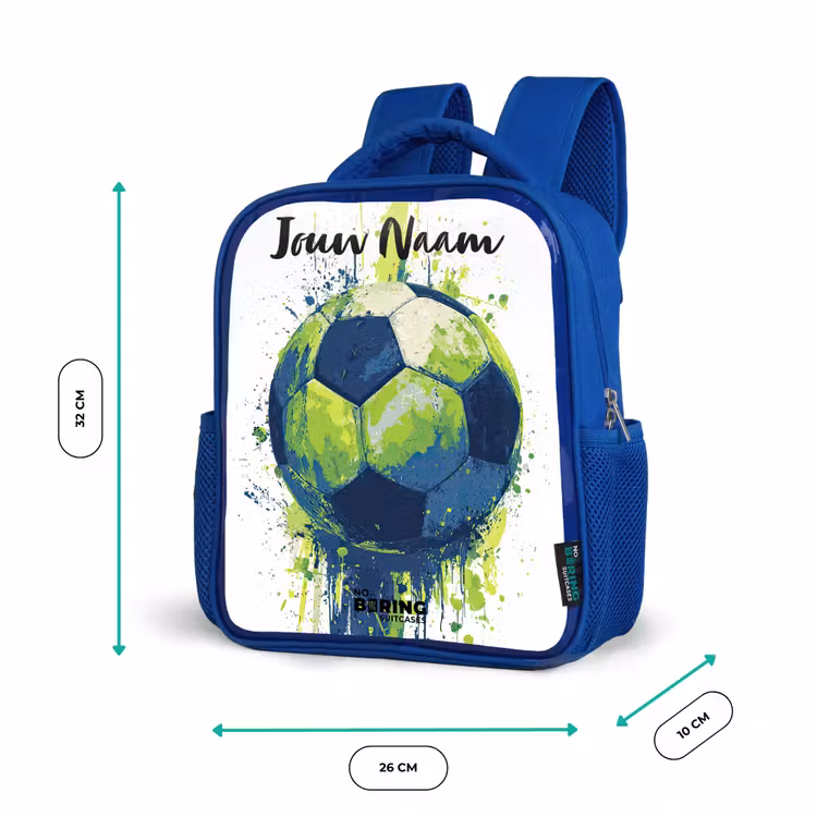Voetbalvibes - Verf - Groen - Blauw Kinderrugzak - Blauw middel -productfoto_formaten
